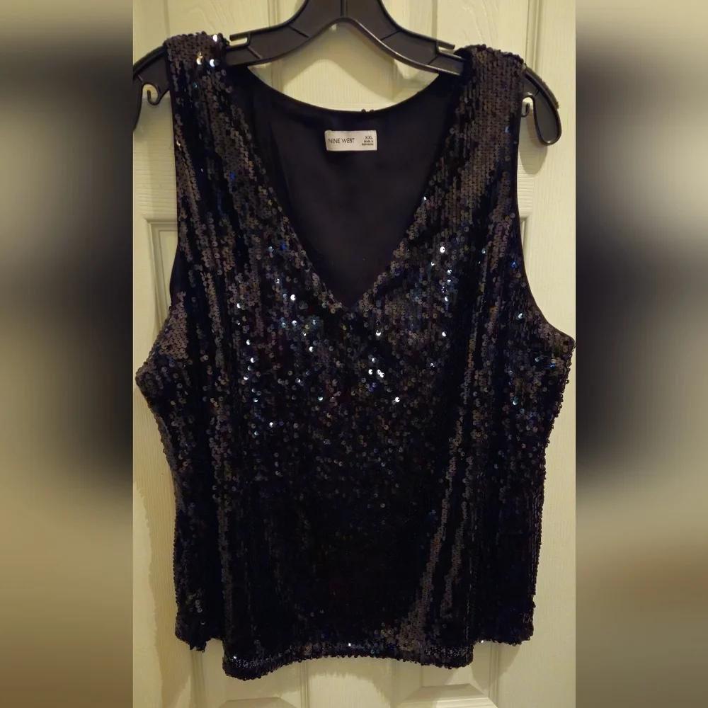 Nine West Black Sequin Sleeveless Tank Top - Size XXL - Picture 4 of 7